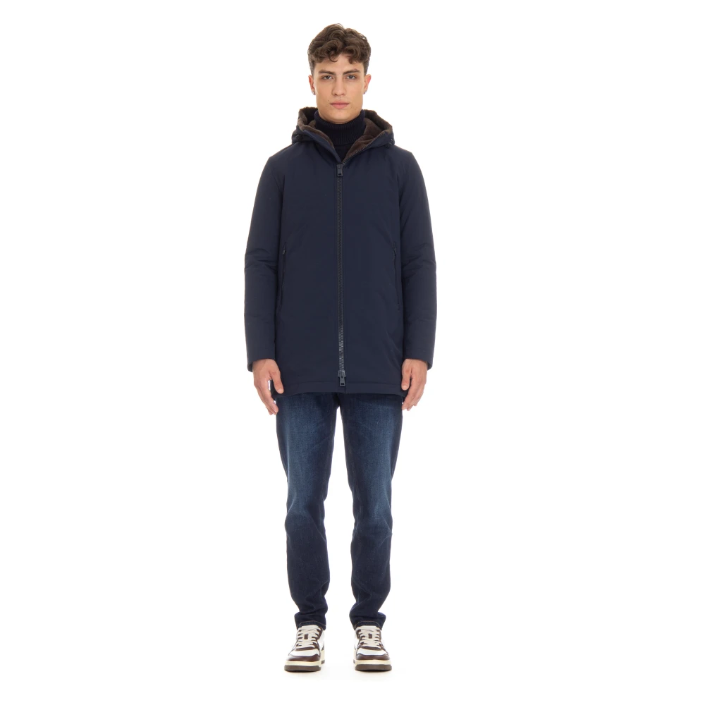 Herno Blauwe Parka met Verstelbare Capuchon Blue Heren