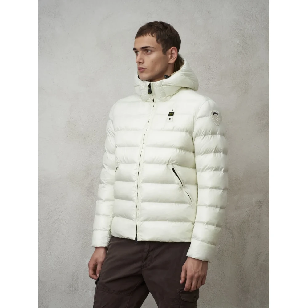 Blauer Heren gewatteerde jas met capuchon White Heren