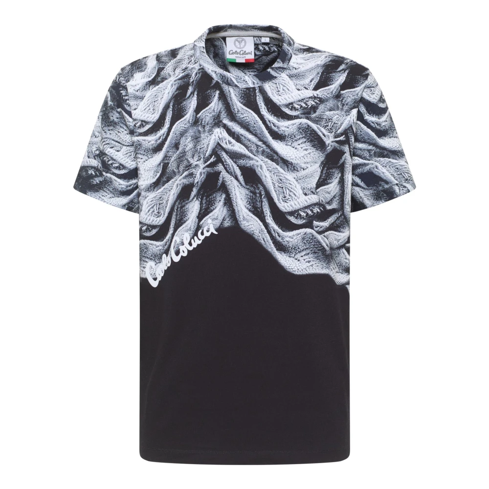carlo colucci Innovatief Gebreid T-Shirt met Subtiel Print Black Heren