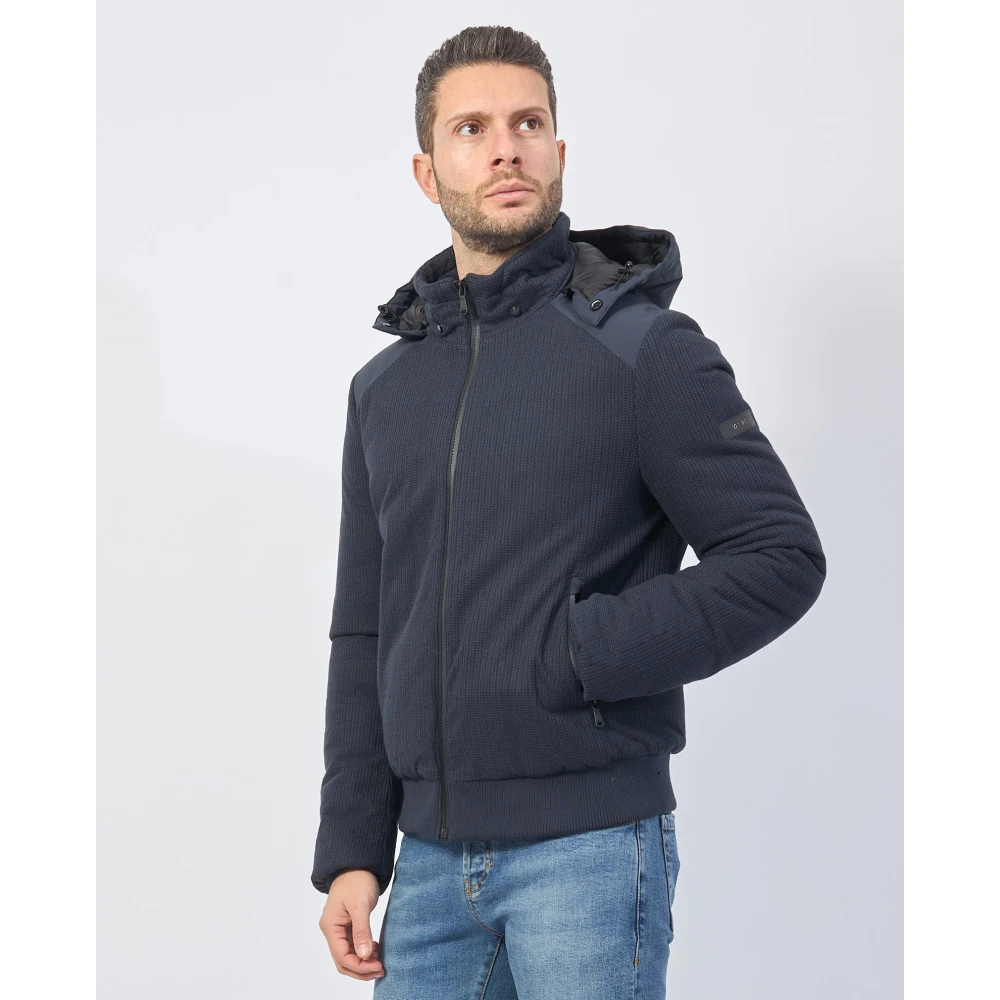 YES ZEE Blauwe Gebreide Softshell Hoodie Jas Blue Heren