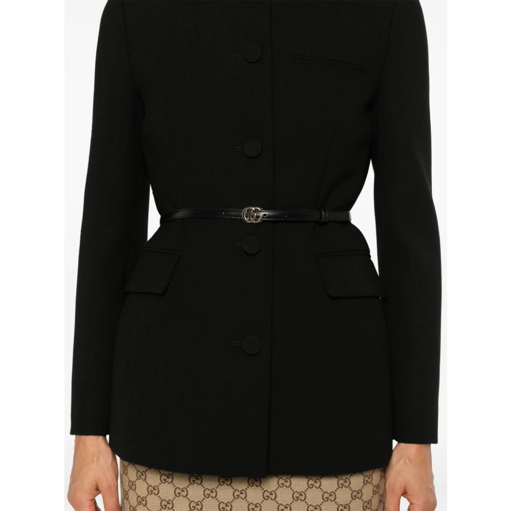 Gucci Zwart Wol Crepe Jas Klassieke Stijl Black Dames