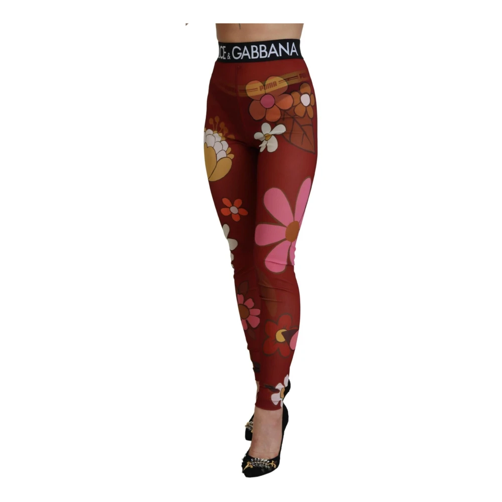 Dolce & Gabbana Rode Bloemenprint Hoge Taille Leggings Red Dames