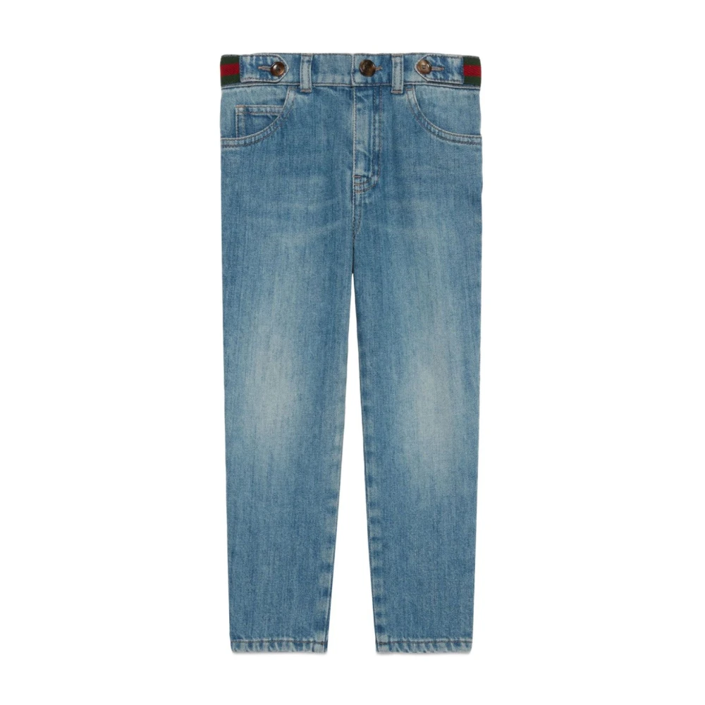 Gucci Boys Blue Jeans, 10 Y, Kids Jeans With Green And Red Web Detail