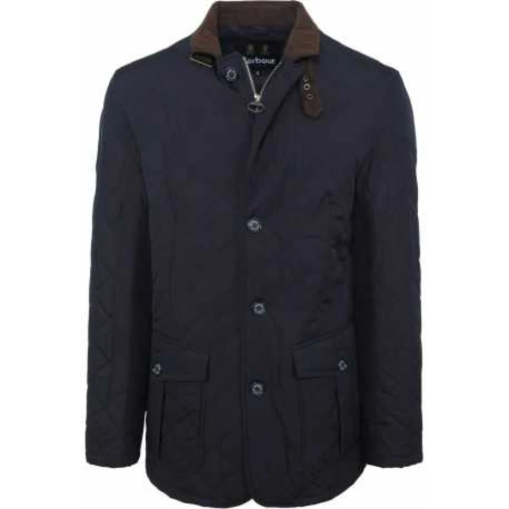 Barbour Navy Gewatteerd Jack Hoge Kraag Achtersplitten Blue Heren
