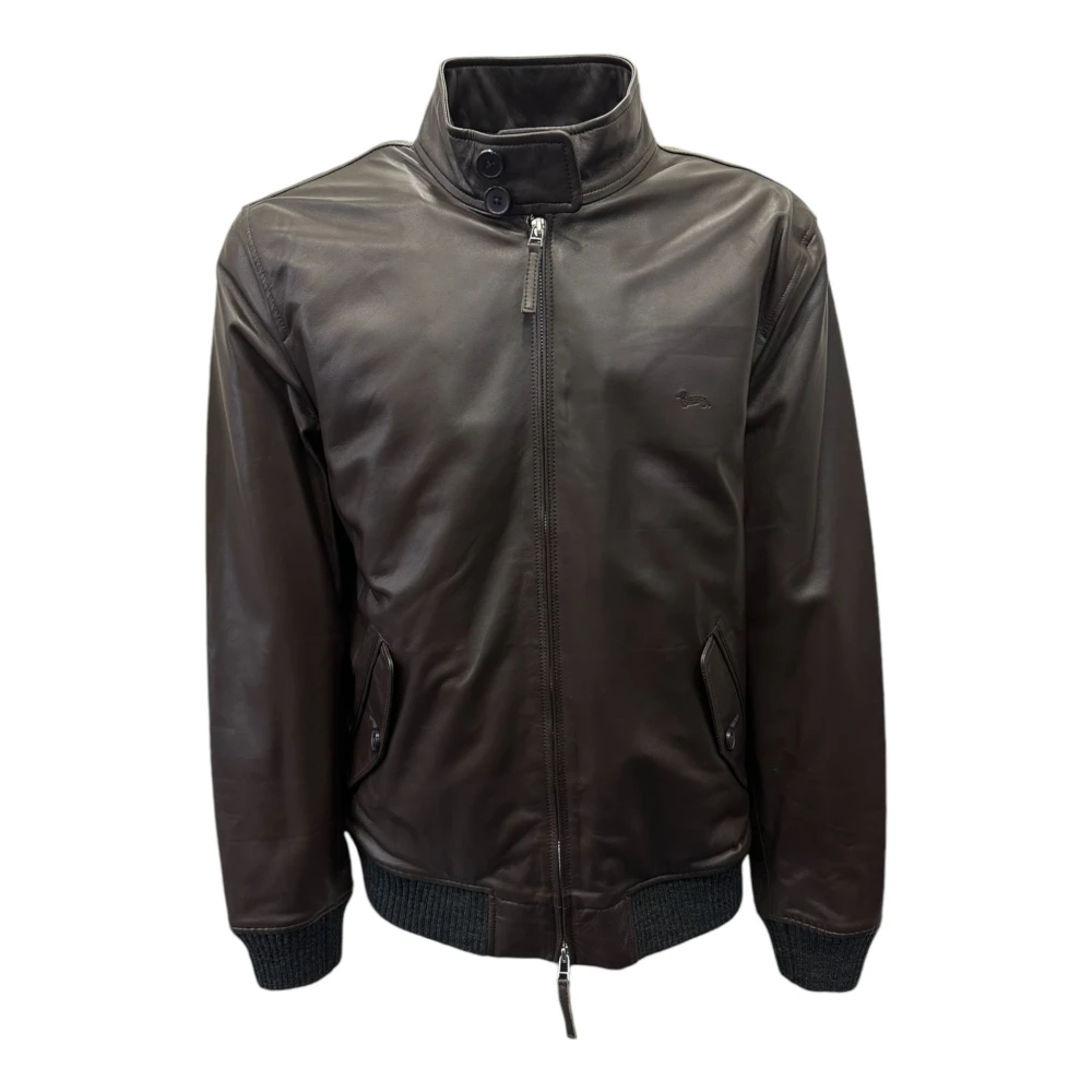 Harmont & Blaine Heren leren bomber met logo op de voorkant XL Brown Heren