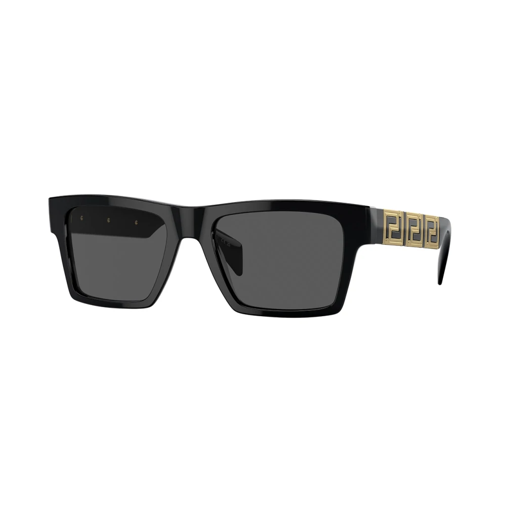 Versace Rechthoekige zonnebril met donkergrijze lens en zwart montuur Black Unisex