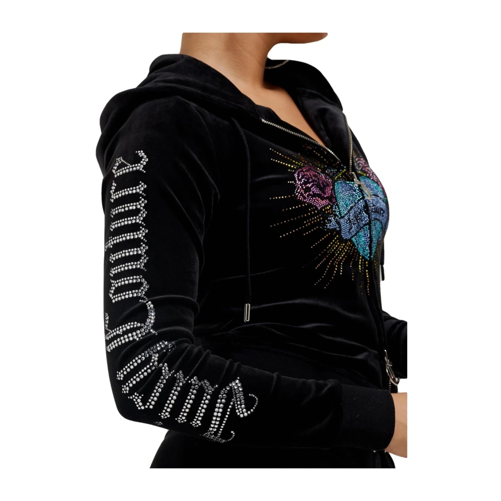 Juicy Couture Zwarte Fluwelen Zip Hoodie met Sacred Heart Black Dames