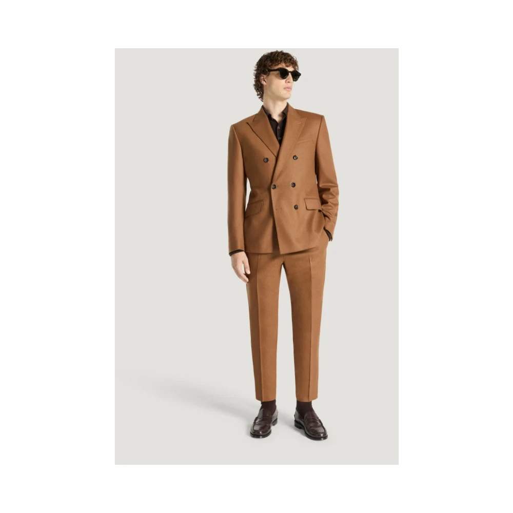 PT Torino Dubbelborstig Beige Flanel Kasjmier Blazer Brown Heren