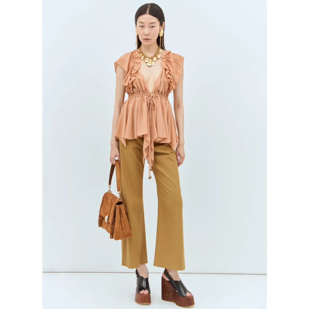 Chloé Zijden Gerimpelde Camisole Top Beige Dames