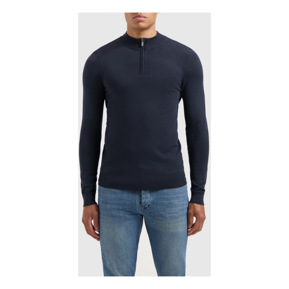 Pure Path Essentiële Gebreide Half-Zip Trui Blue Heren