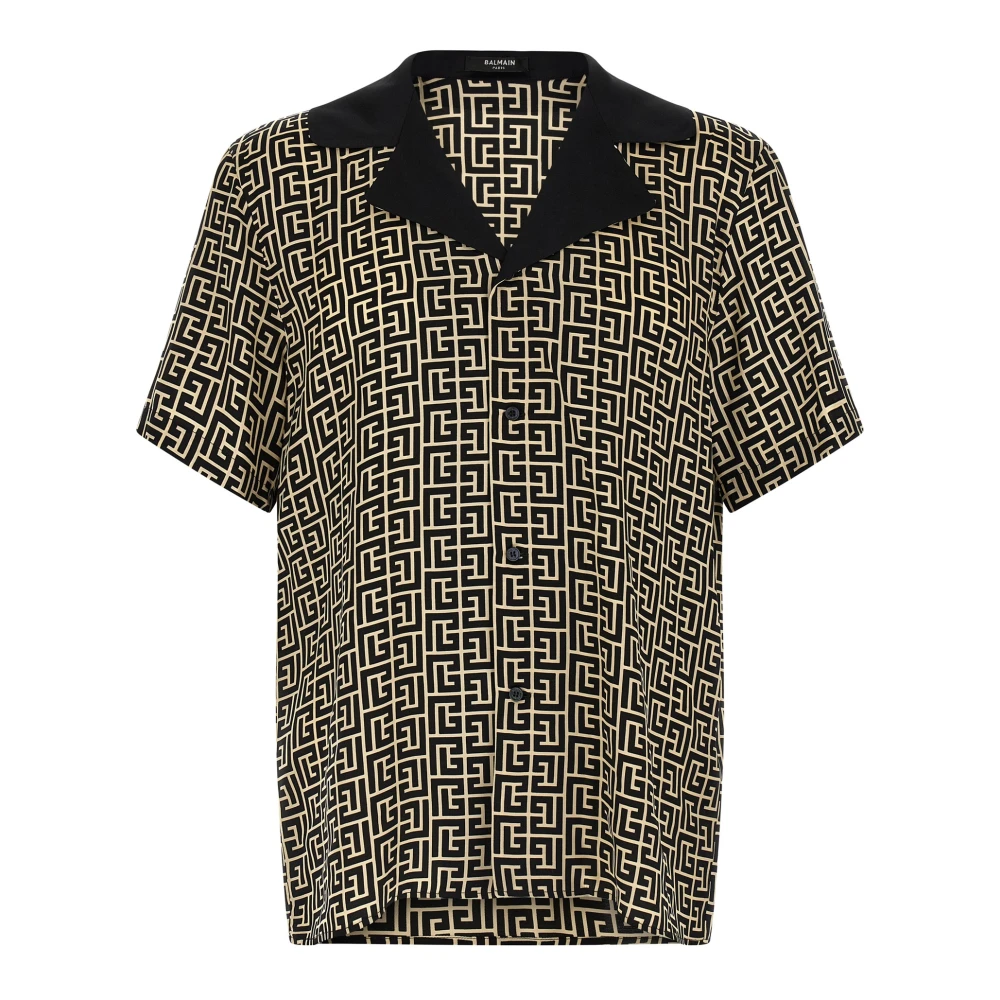 Balmain Multicolor Monogram Cupro Bowling Shirt - Male - Short Sleeve Shirts - L - Shirts