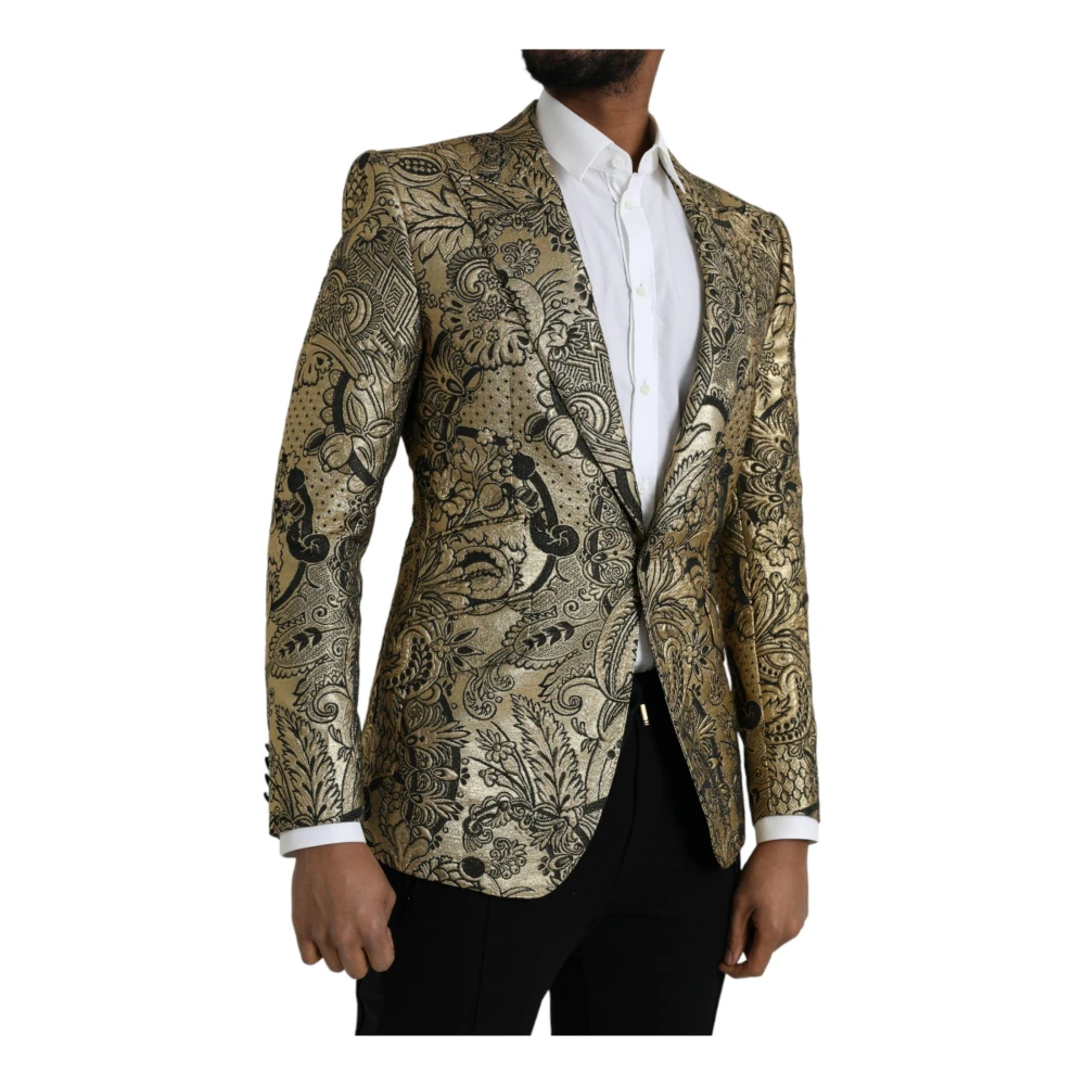 Dolce & Gabbana Gouden Jacquard Blazer Slim Fit Multicolor Heren