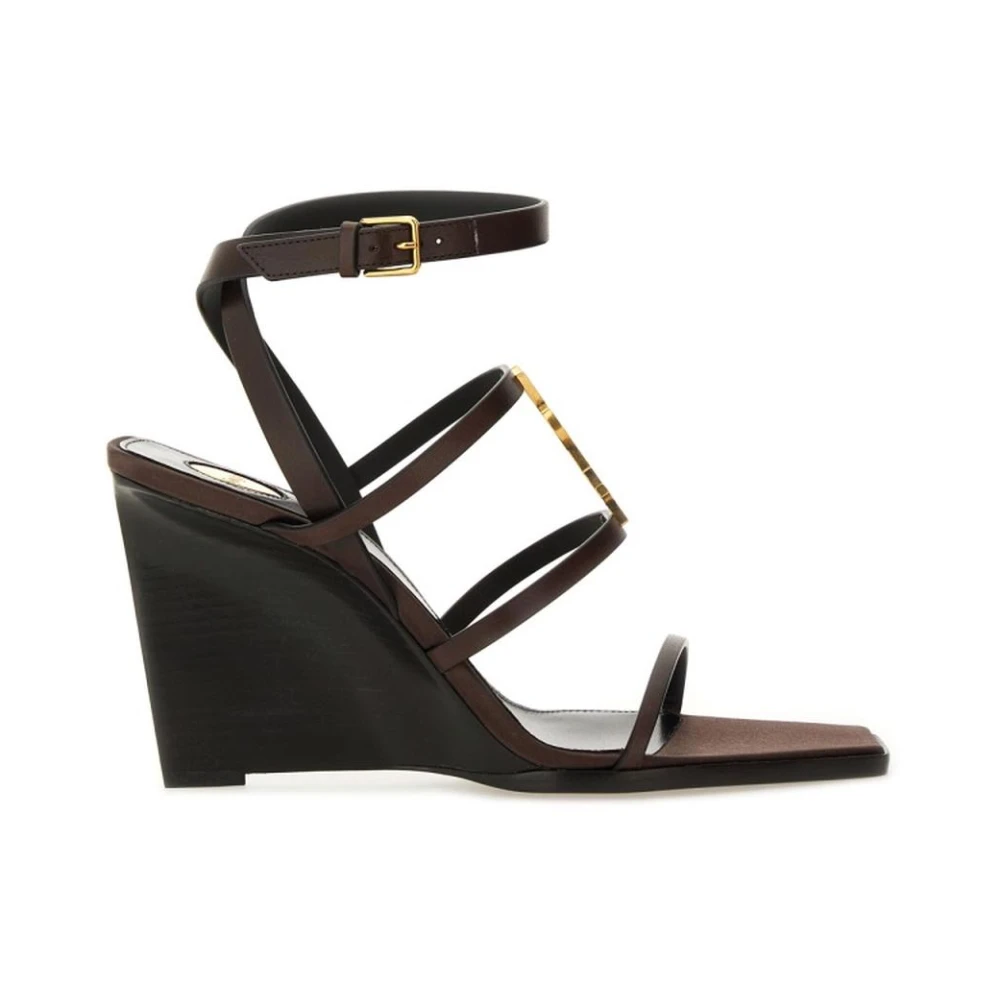 Saint Laurent Vrouw Zwart Schoenen Dames, 40 Eu, Sandalen Met Sleehak En Vierkante Neus Met Enkelbandje