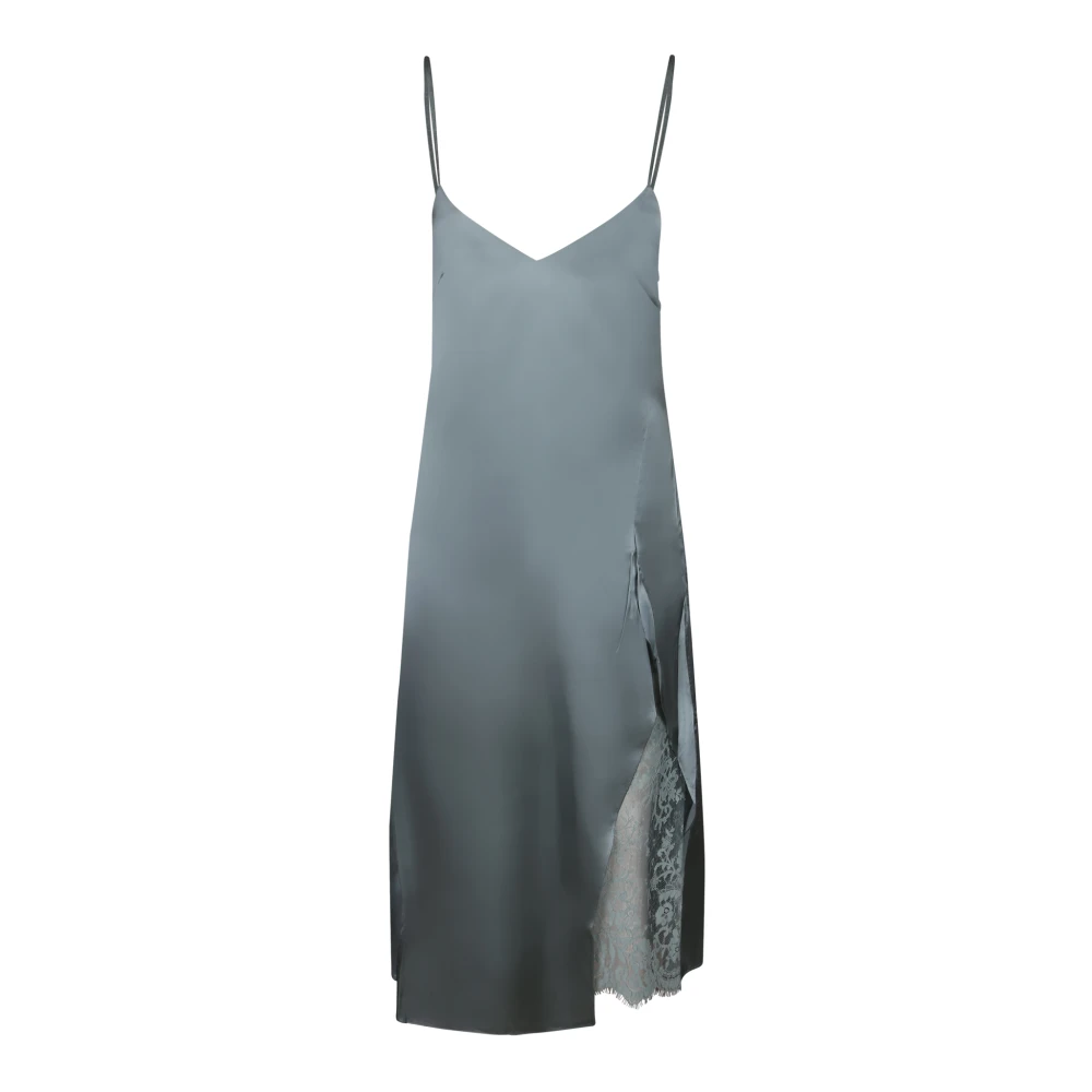 Acne Studios Shiny Grey Satin. Adjustable - Female - Midi Dresses - Green - S - Dresses