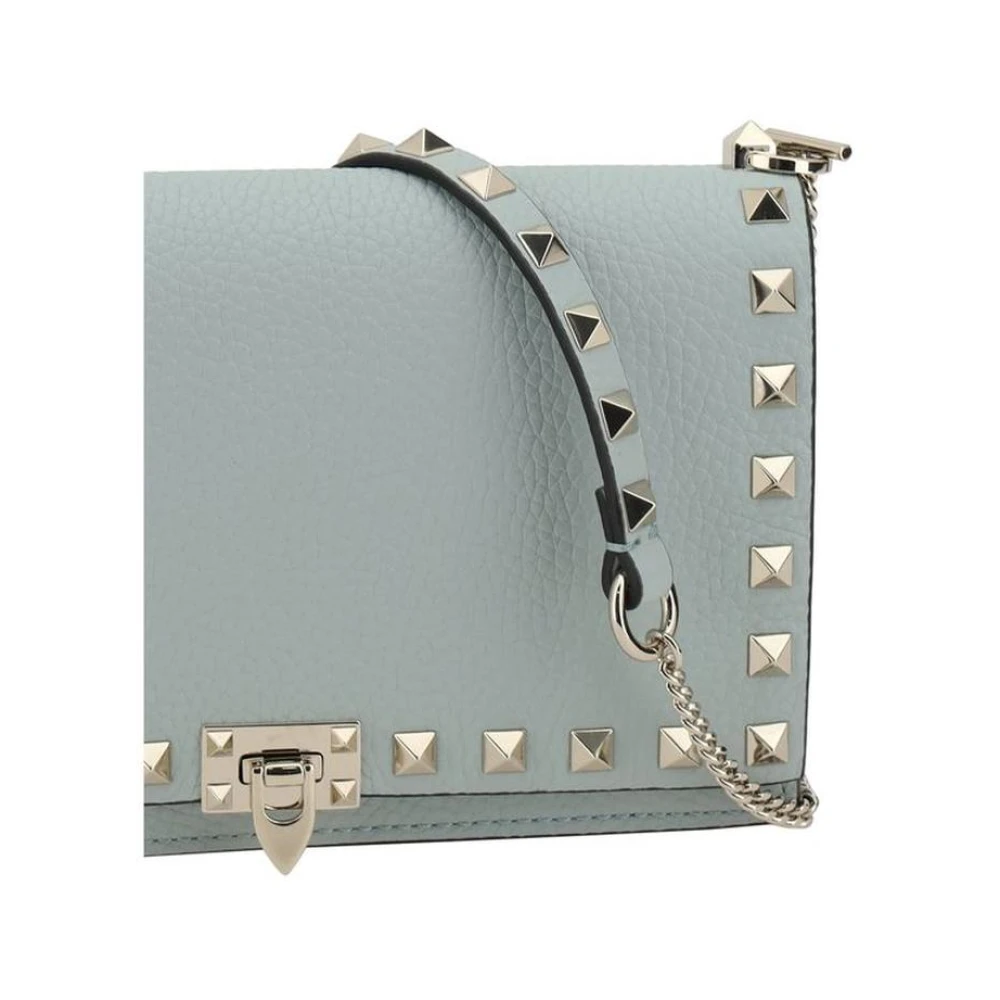 Valentino Garavani Studded Leren Ketting Portemonnee Lichtblauw Blue Dames