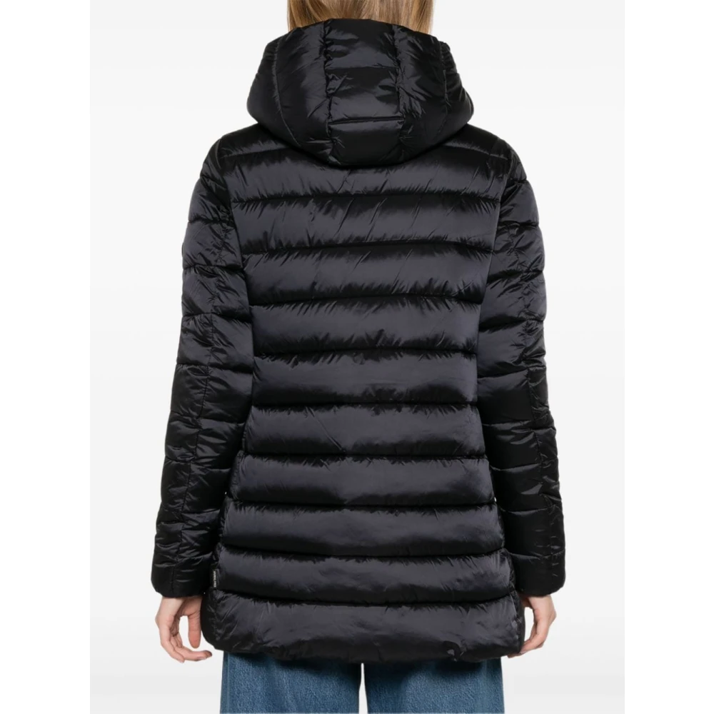 Save The Duck Glanzende Waterbestendige Hoodiejas Black Dames