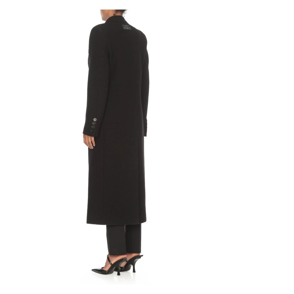 Msgm Zwarte Wollen Jas Peak Revers Black Dames