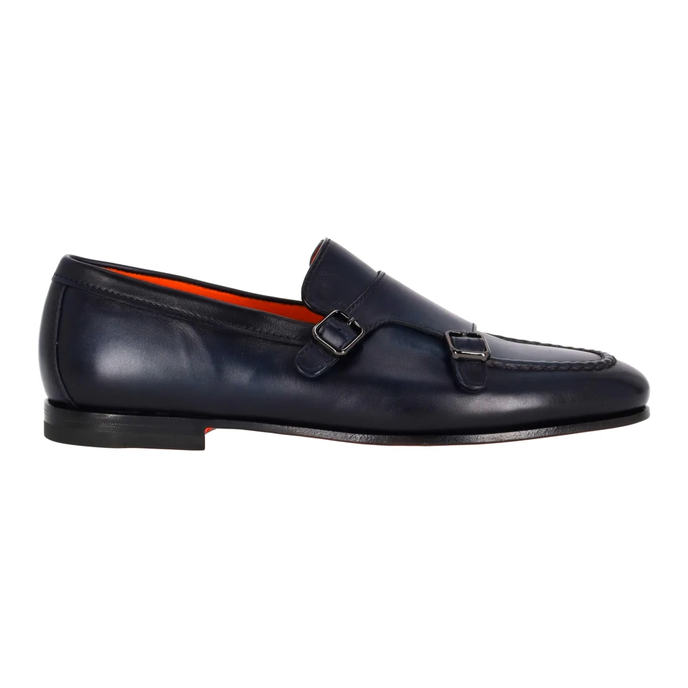 Santoni Blue Loafers, Male, 9 Uk, Double Monk Straps Loafer