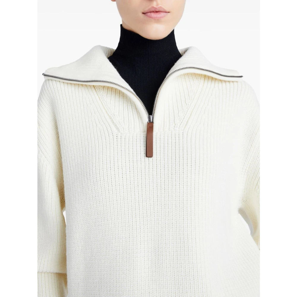 Proenza Schouler Witte Geribbelde Trui met Rits White Dames