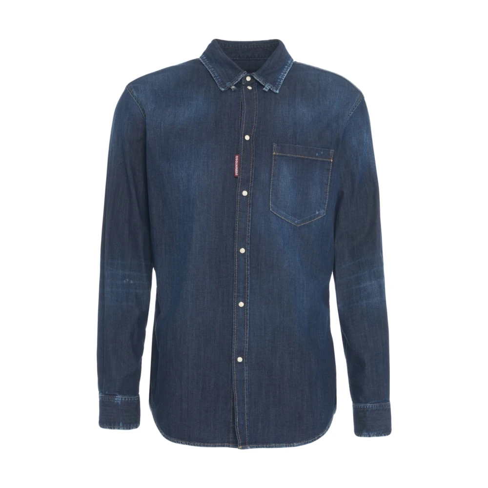 Dsquared2 Blauw Denim Overhemd Relax Dan Stijl Blue Heren