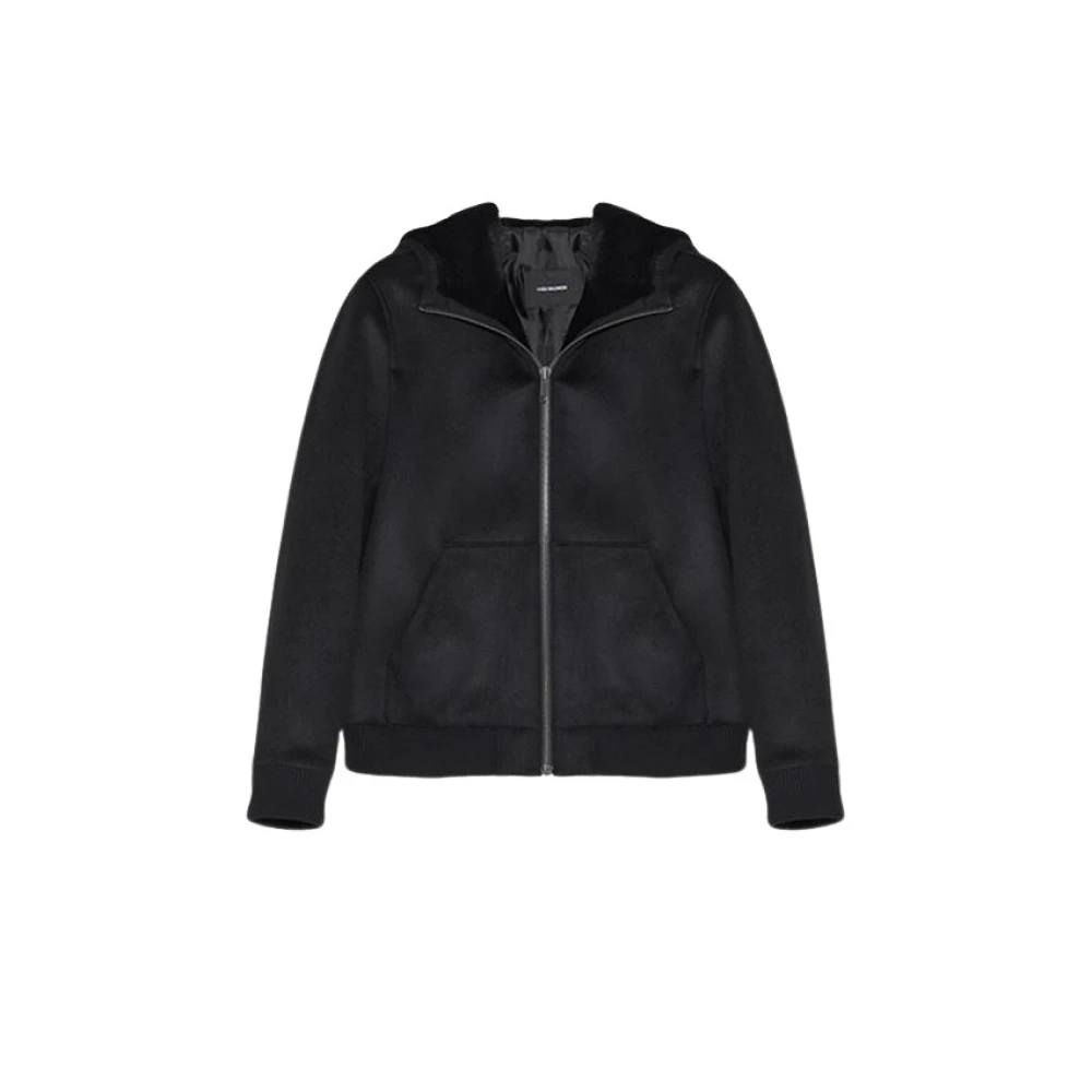 Yves Salomon Wol Kasjmier Hoodie Bont Blouson Jas Black Heren
