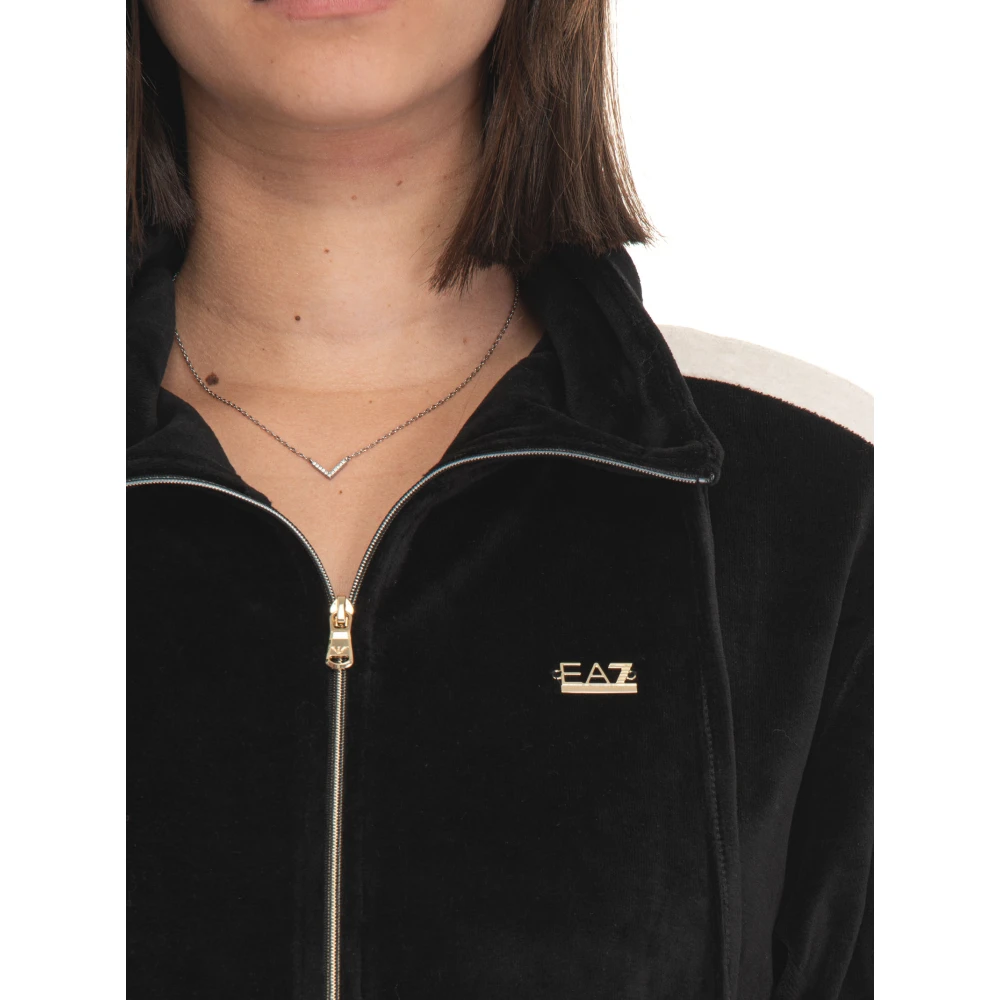 Emporio Armani EA7 Chenille Sweatshirt met Ritssluiting en Logo Black Dames