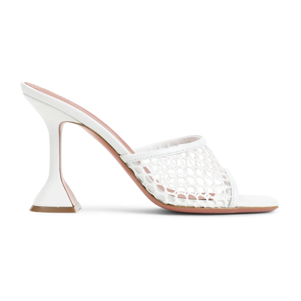 Amina Muaddi Women's White Heeled Mules, 3 Uk, Leather Slippers Elegant Heels