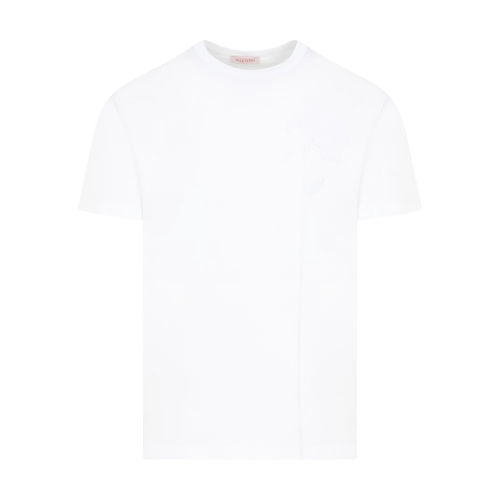 Valentino Vit Bomull T-shirt med 3D Blomma White, Herr
