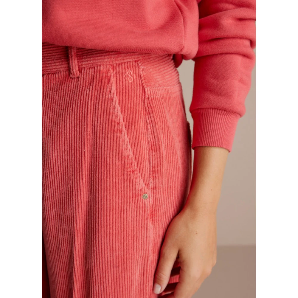 Summum Woman Fluwelen Broek met Hoge Taille en Wijde Pijpen Red Dames