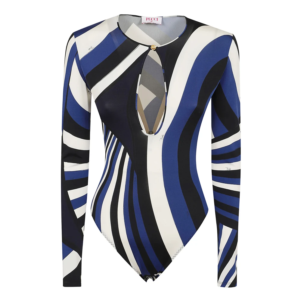 EMILIO PUCCI Navy Jersey Satin Bodysuit Blue Dames