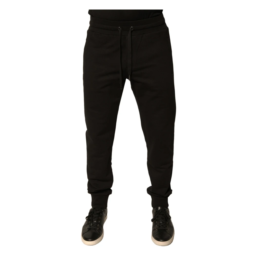 Dolce & Gabbana Logo Detail Katoenen Jogger Broek Black Heren