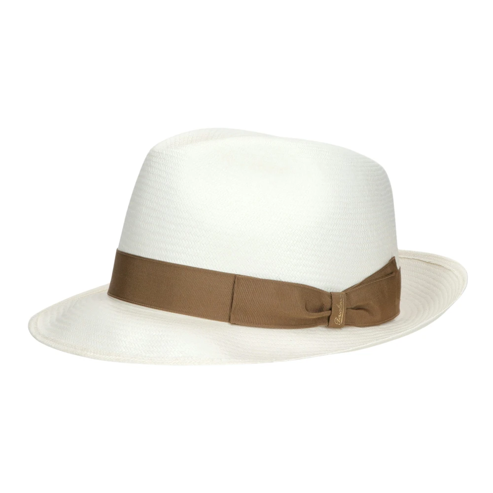 Borsalino Handgeweven Panama Hoed met Medium Rand White Heren