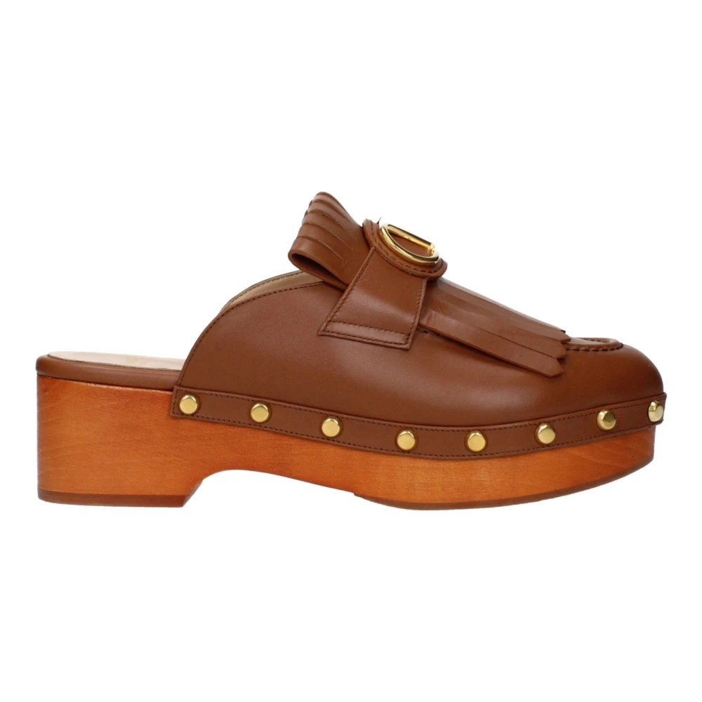 Valentino Garavani , Clogs, Female, Brown, 3 Uk, F84691 Leather Slippers
