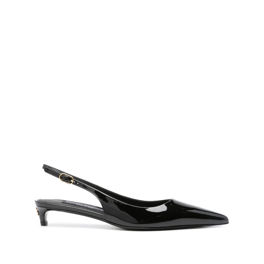 Dolce & Gabbana Svarta Slingback Pumps i Lackläder med Låg Klack Black, Dam