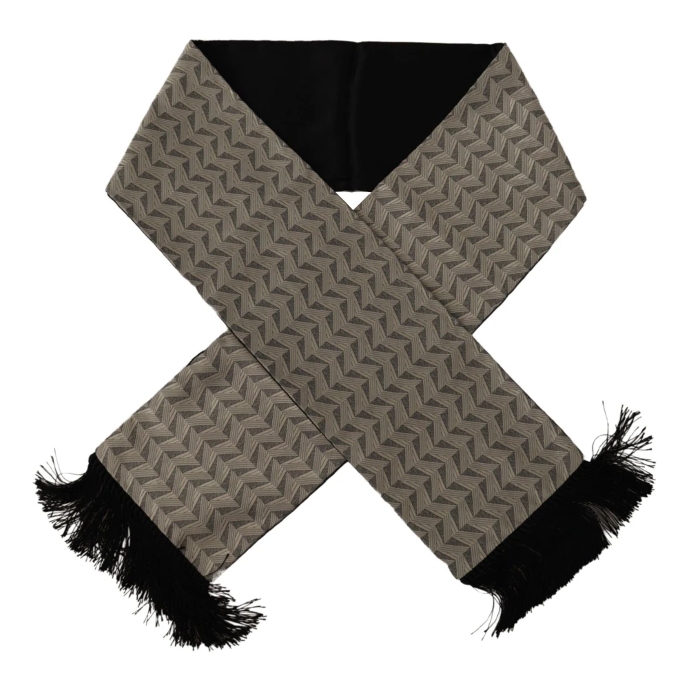 Dolce & Gabbana Zwart Grijs Geometrisch Patroon Sjaal Franje Black Unisex