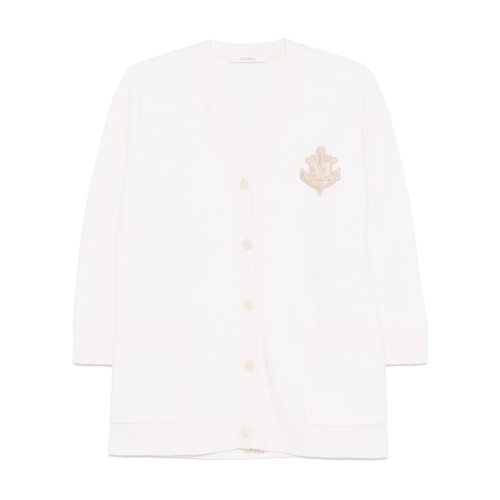 Max Mara Witte Geribbelde V-hals Sweater met Zakken White Dames