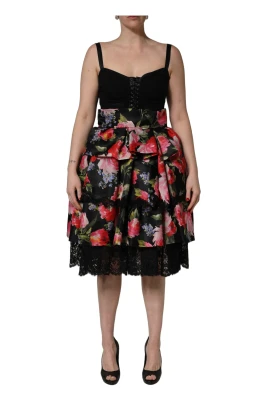 Ärmlös Bustier Klänning med Blomstermönster och Volanger