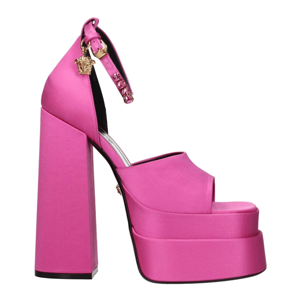 Versace , High Heel Sandals, Female, Pink, 7 Uk, Pink Satin Rhinestone Sandals
