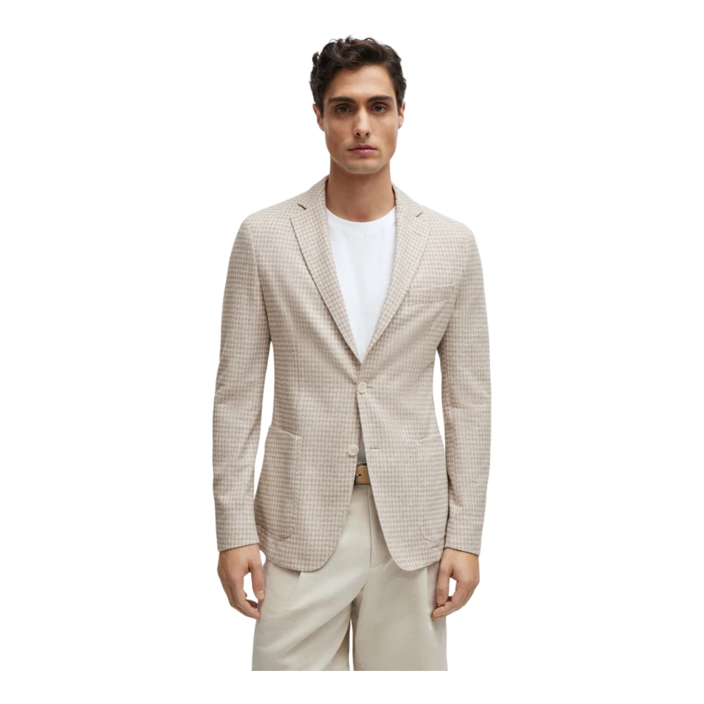 Hugo Boss Moderne Slim Fit Jas in Gestreepte Jersey Beige Heren