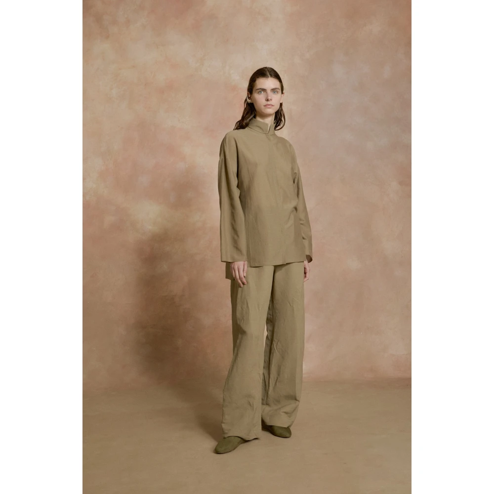 Cortana Soles groene khaki katoenen voile shirt Green Dames