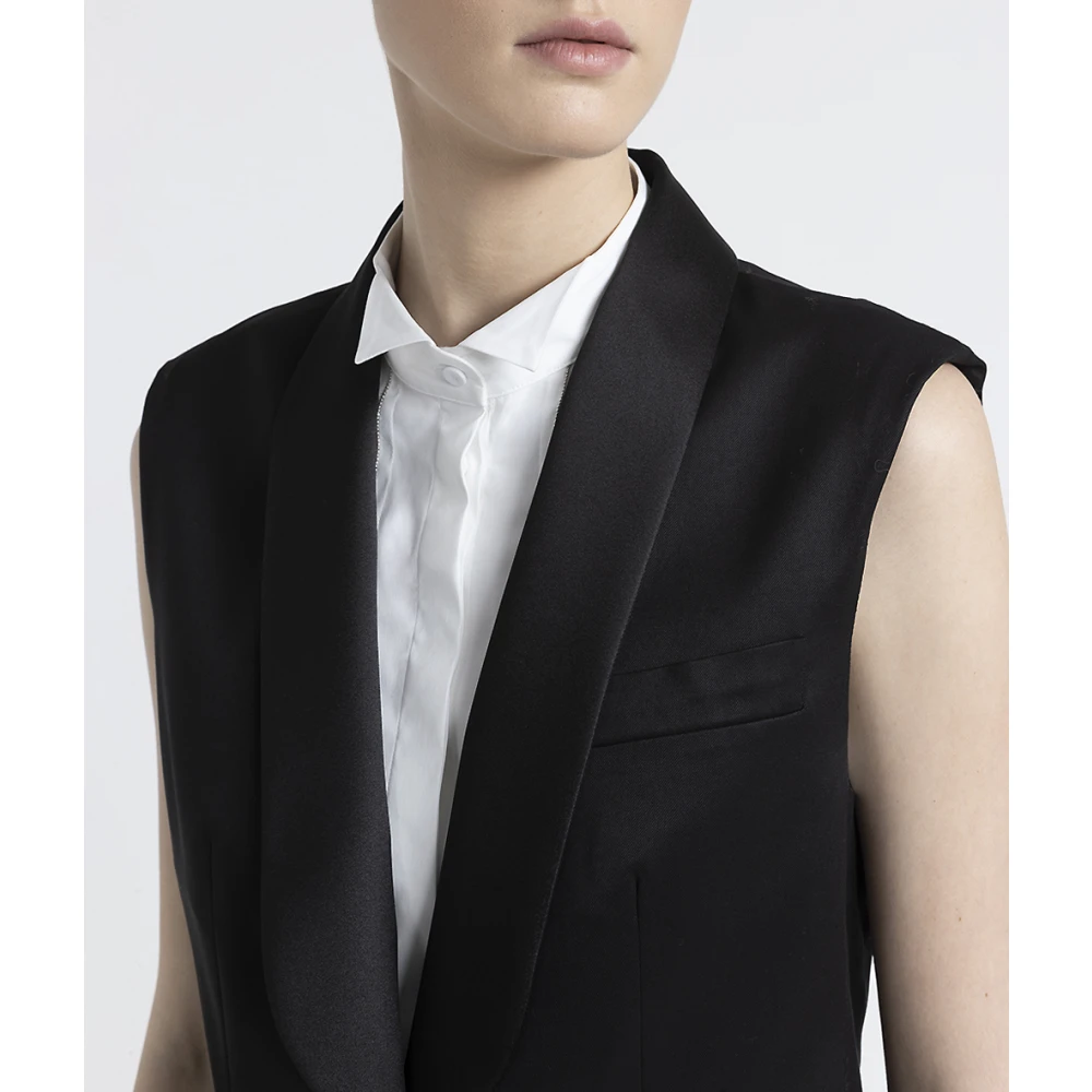 PESERICO Viscose en wol keperstof enkelborst gilet Black Dames
