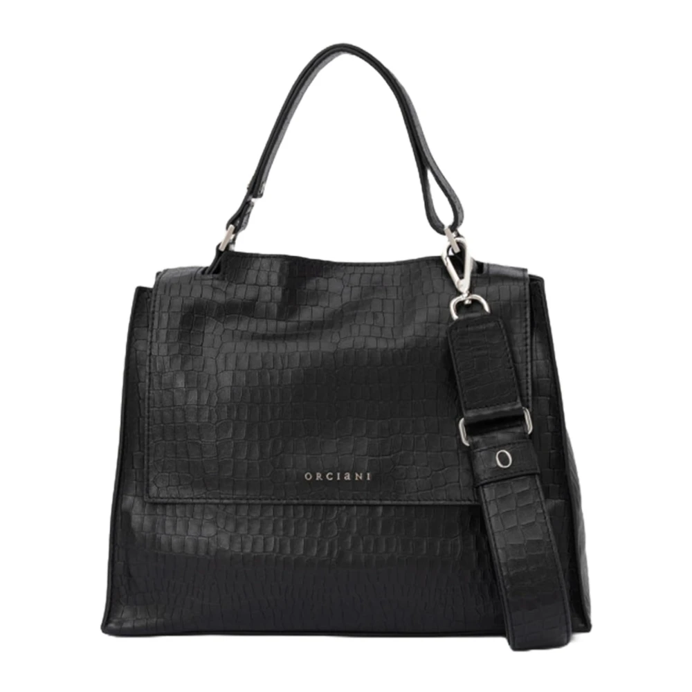 Orciani Zwarte leren tas met drie zakken Black Dames