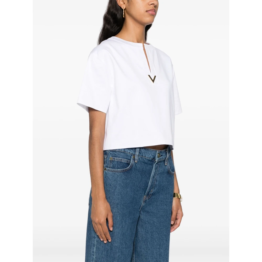 Valentino Garavani Gouden VLogo Cropped T-Shirt White Dames
