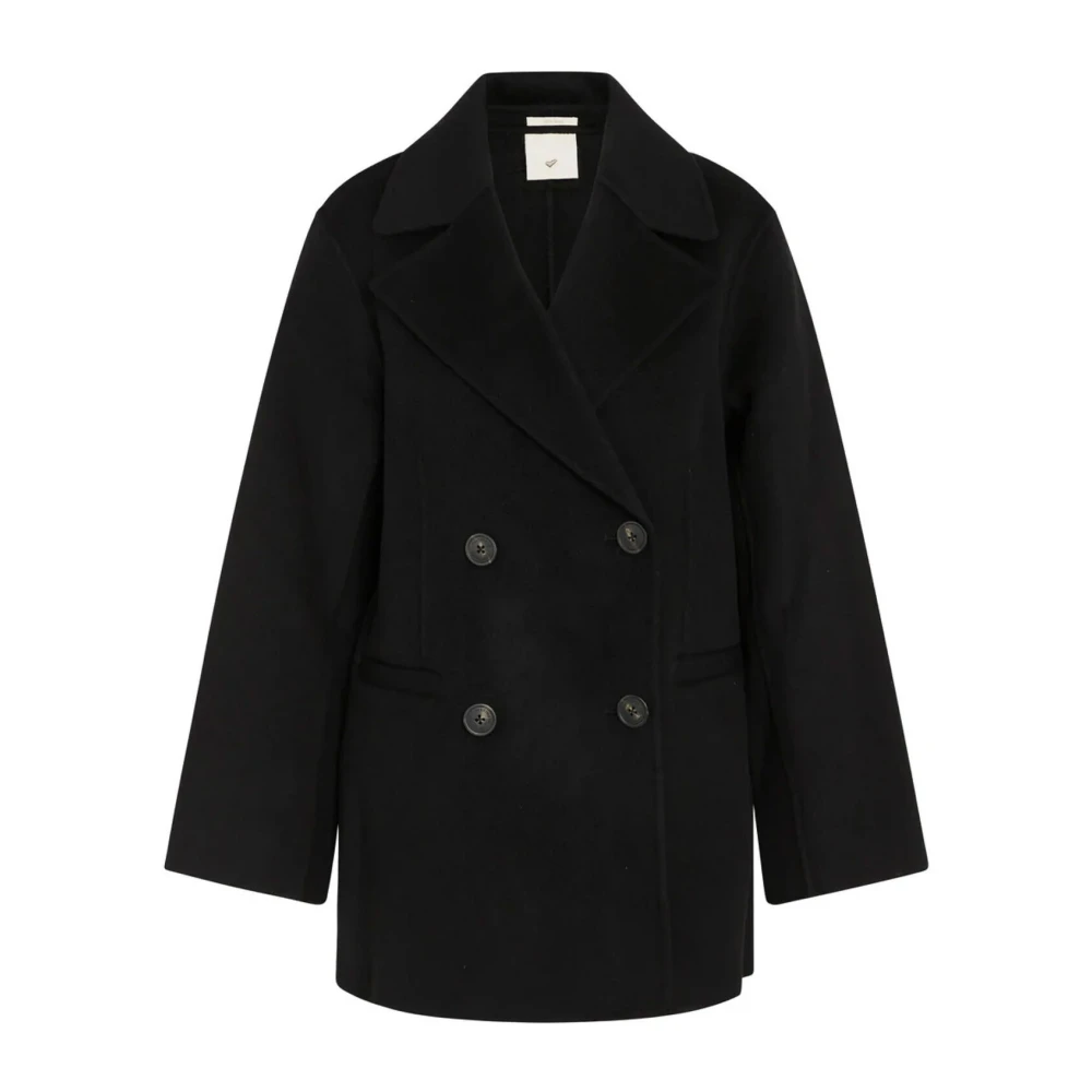 Heartmade Klassieke dubbelrijige wollen jas zwart Black Dames