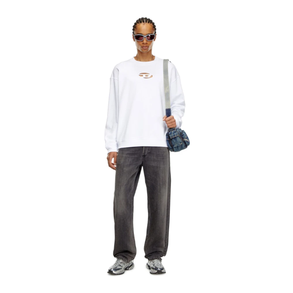 Diesel Oval D Cut-Out Logo Sweatshirt Wit White Heren