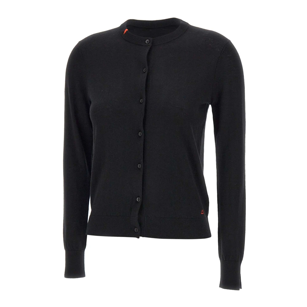 Sun68 Zwarte wollen vest met rode bies Black Dames