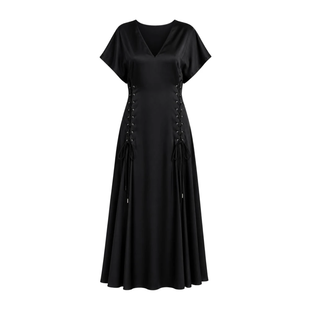 Pinko Women's Black Long Satin Dress - Midi Dresses - Xl - Dresses