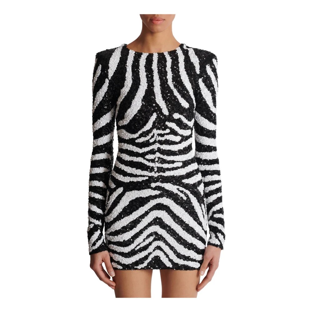Balmain Korte tweekleurige paillettenjurk Zebra Black Dames