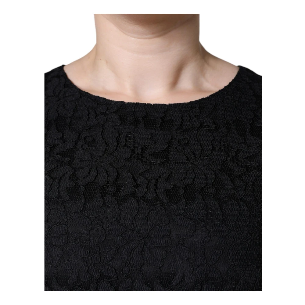 Dolce & Gabbana Zwarte Bloemenkant Sheath Mini Jurk Black Dames