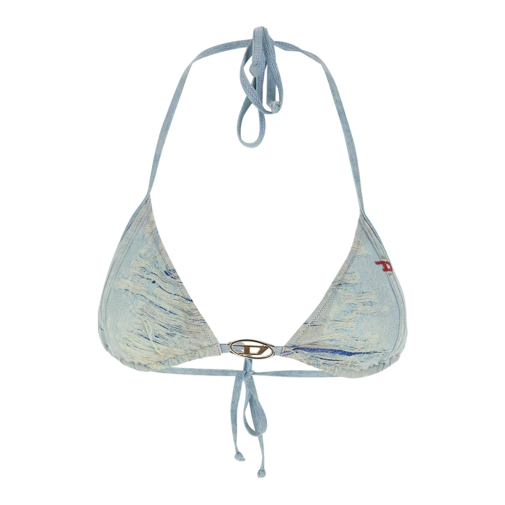Diesel Triangle bikini top with denim print Blue Dames